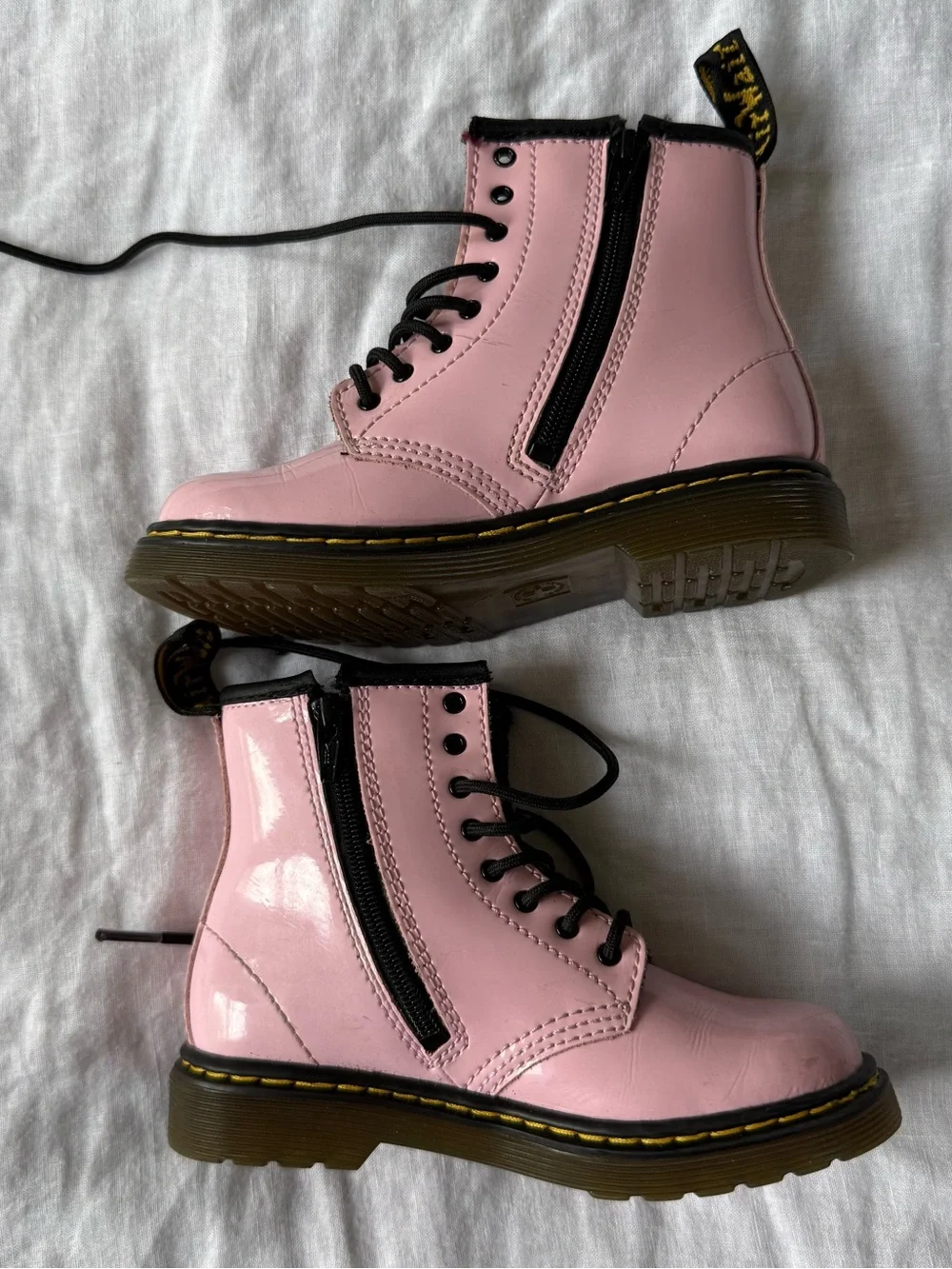 Dr. Martens Pink Patent Lace-Up Boots with Black Trim 1460 Sz 10 Girls